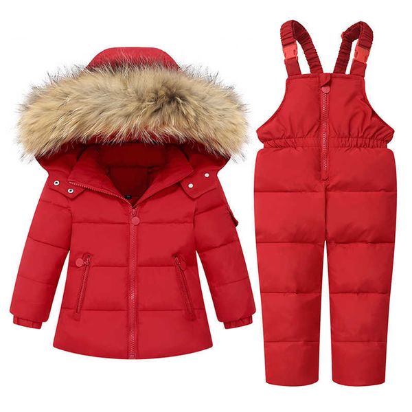 Nuovo inverno Abbigliamento per bambini Set Abbigliamento da neve Piumino d'anatra Neonati maschi Vestiti per ragazze bambini parka Cappotto con cappuccio in vera pelliccia Russia H0909