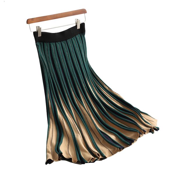 

skirts autumn women contrast color stretch high waist knitted winter warm elegant casual a-line aeeo, Black