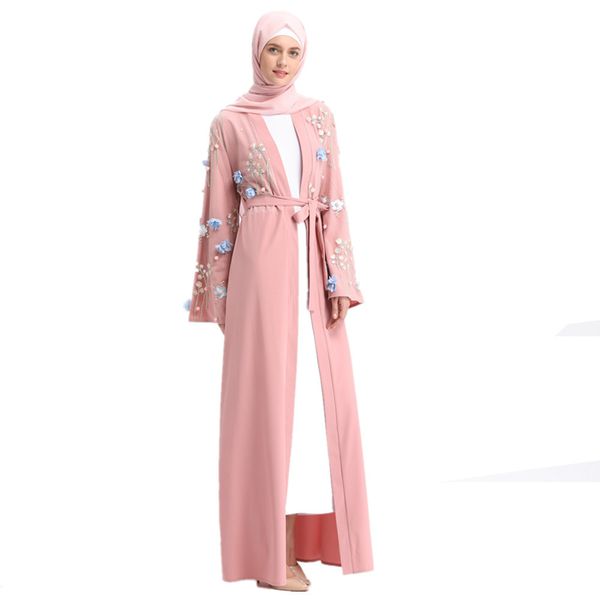 

dubai arab kaftan women muslim abaya dress embroidery floral abaya caftan lace-up islam long robes ankle length islamic clothing, Red