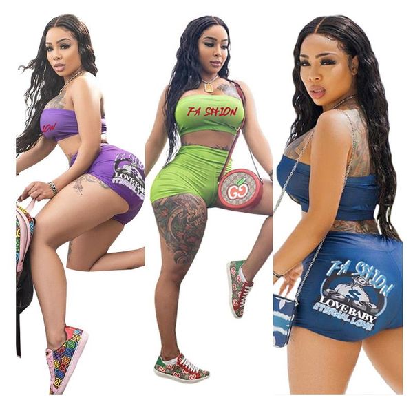 

women's tracksuits letter printing plus size strapless bodycon bodysuit tight slim fit short sets for women summer style 2021 backless, Gray