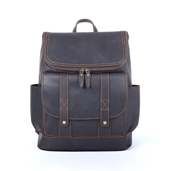 

brand large capacity genuine leather backpack men's handmade vintage crazy horse computer travel bolsa