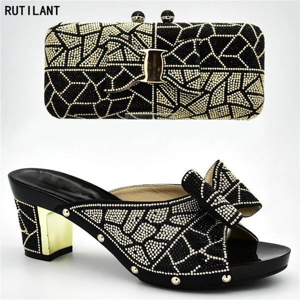 

dress shoes ladies italian and bag set decorated with rhinestone women high heel bags to match for wedding party pumps, Black