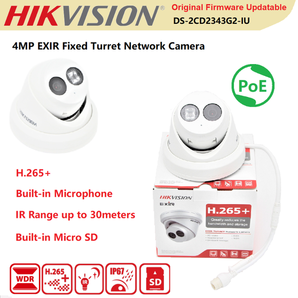 

cameras hikvision ip camera 4mp ds-2cd2343g2-iu poe ir built-in microphone ip67 exir turret network surveillance acusense cctv