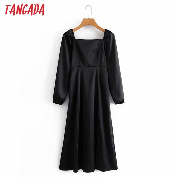 

fashion women solid black arrival long sleeve ladies square collar party dress vestidos 5d35 210416, Black;gray