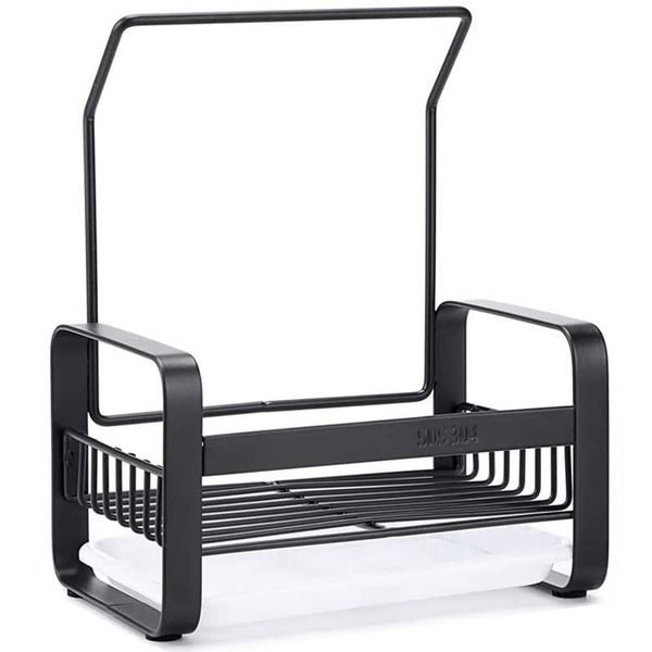 

kitchen storage & organization stainless steel sponge holder with dishcloth drying rack, sink organizer caddy tray brush soap