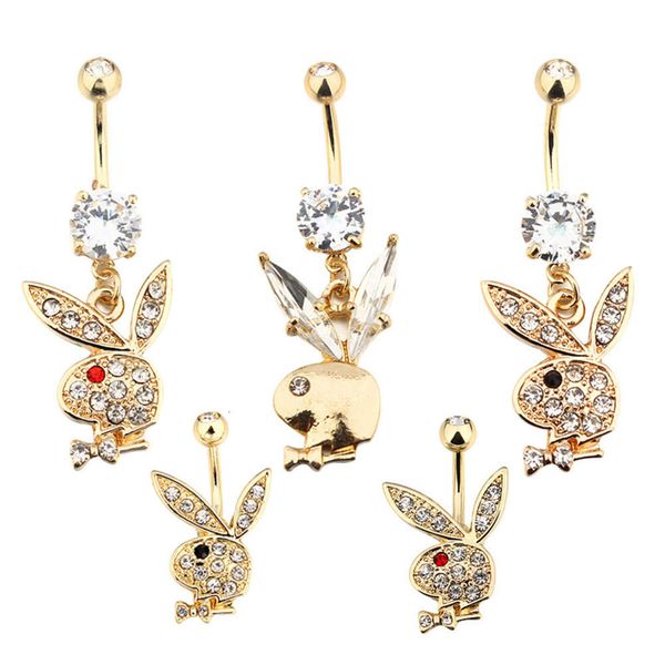 

diamond inlaid cartoon rabbit navel ring stainless steel zircon human body puncture nail buckle