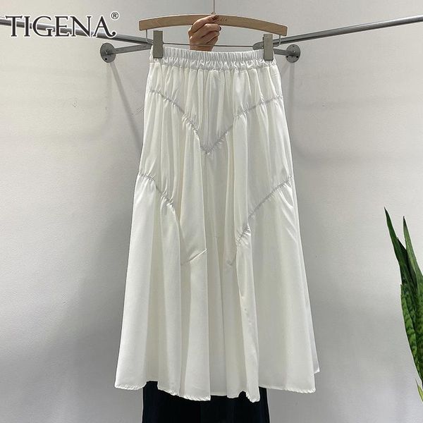 

skirts tigena elegant white long skirt women fashion 2021 summer a line high waist cozy cotton female lady korean aesthetic, Black