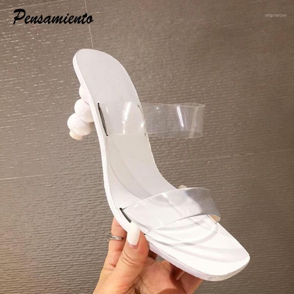 

slippers fashion transparent pvc women strange heeled casual beach slides square toe high heels mules female white sandals shoes1, Black