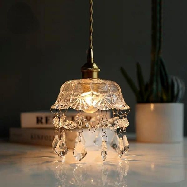 

pendant lamps nordic retro brass lights simple modern glass hanging lamp warm bedroom bedside crystal home decor light fixture