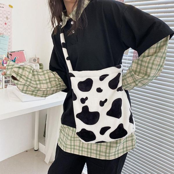 Mulheres menina desenhos animados pelúcia vaca ombro messenger crossbody bolsa bolsa bolsa bolsa