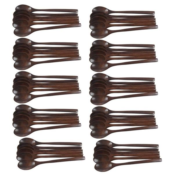 

spoons wooden spoons, 60 pieces wood soup for eating mixing stirring cooking, long handle spoon