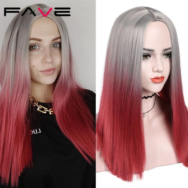 

synthetic wigs fave gray red straight ombre black blonde for women daily party replacement cosplay hair heat resistant fiber
