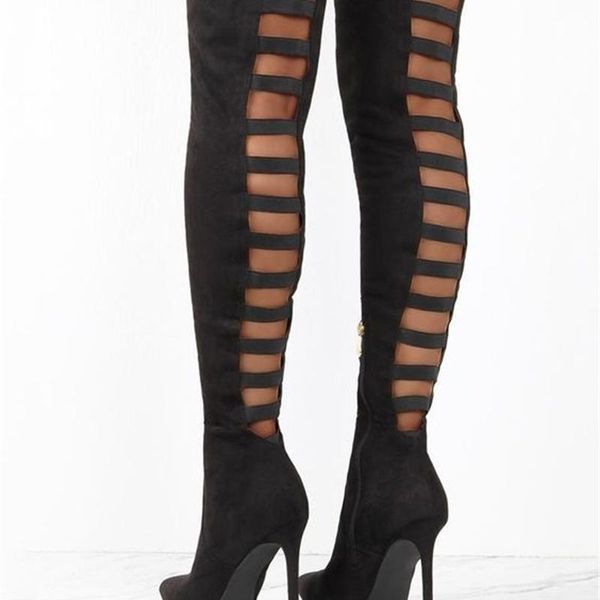 

boots 2021 black suede solid pointed hollow fashion high top