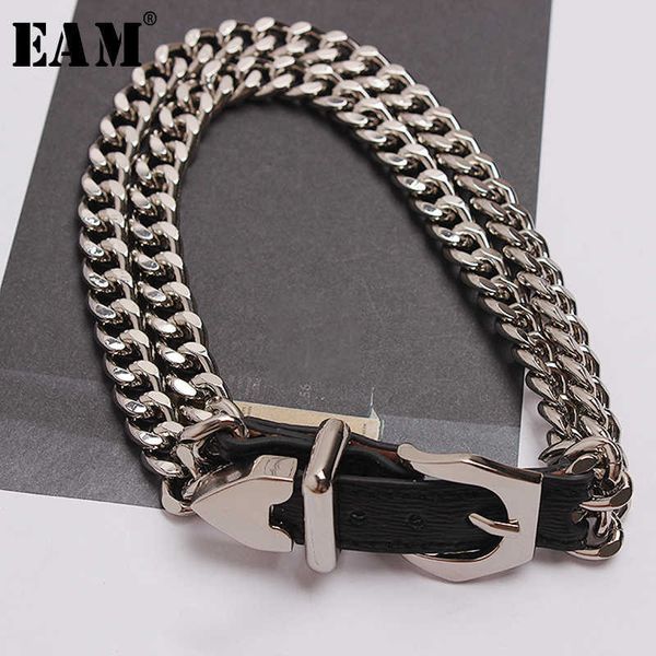

[eam] 2021 new spring summer pu leather chain split joint personality women accessories bracelet fashion tide all-match jt750 q0717, Black