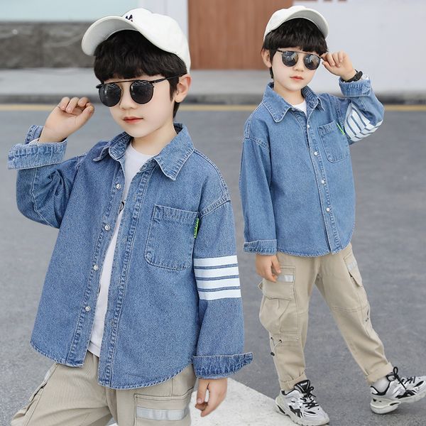 

childrens clothing boys denim shirt spring childrens shirt spring jackets big children spring and autumn 2022 new, White;black