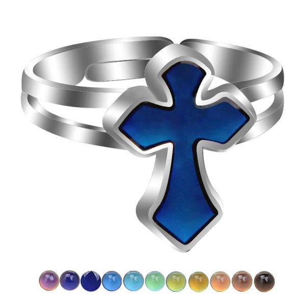 

new fashion friendship mood emotion feeling adjustable cross ring color change rings jewelry for promotion, Silver