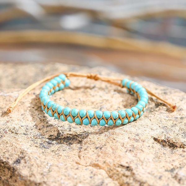 

beaded, strands blue turquoises stones wrap bracelet for women lovers vintage braided weaving statement cord yoga jewelry friends gifts, Black