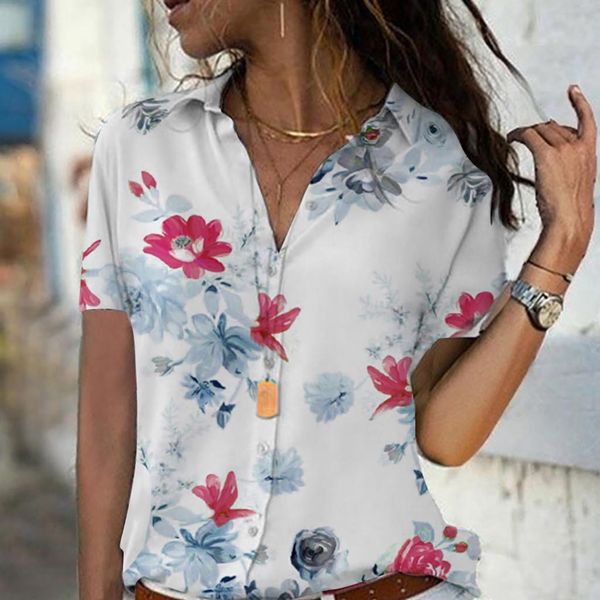

womens women shirts floral shirt short sleeves collared female ladies blouse summer year clothes blouses, White