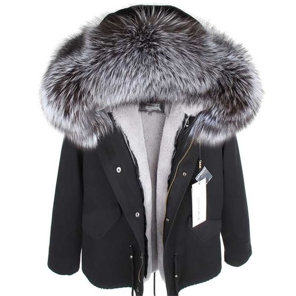 

mmk real fur coat fashion collar winter women's clothing removable thickened jacket short pike 211216, Black
