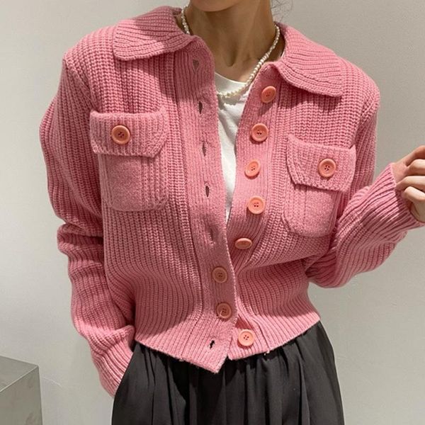 

women's knits & tees [ewq] korean chic autumn niche lapel pit strip double pocket single breasted waist slim long sleeve knitted sweate, White