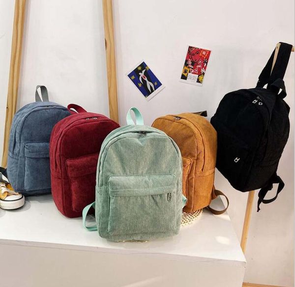 

dhl50pcs backpack women corduroy large capacity sport school bag mix color