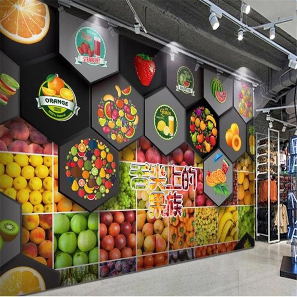 

wallpapers milofi wallpaper 3d hexagon fruit poster supermarket shop background wall large mural