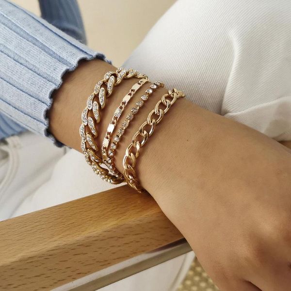 

charm bracelets retro joker snake bone chain hand ornaments bracelet woman simple personality suit cuba set diamond, Golden;silver