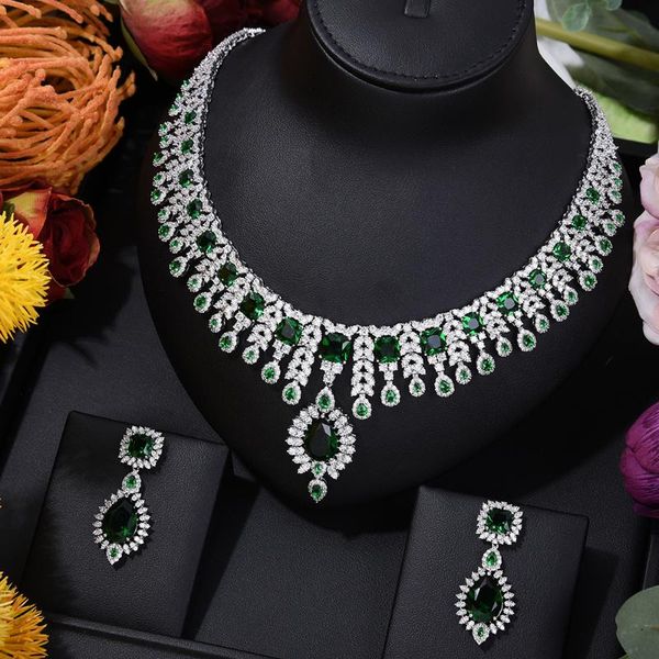 

earrings & necklace godki luxury saudi arabia high jewelry sets for women wedding earring set cubic zircon dubai bridal 2021, Silver