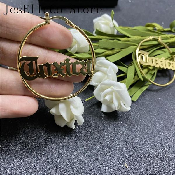 

hoop & huggie old custom earrings personalizename stainless steel letter for women 3 color name circle weddings, Golden;silver