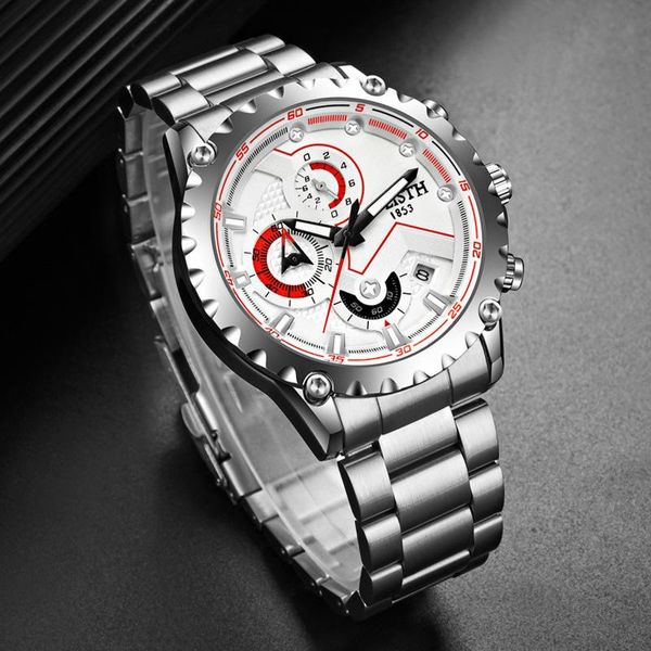 

reloj brand wlisth men watches sports military watch full steel waterproof calendar quartz luxury wristwatch male clock wristwatches, Slivery;brown
