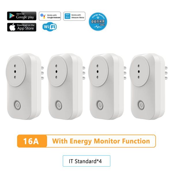 

smart power plugs tuya google home 220v electrical outlets 4 pack italy sockets wifi plug 16a with energy monitor