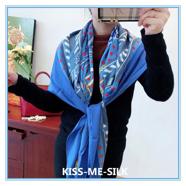 

scarves kms autumn and winter v-belt buckle silk twill big square scarf mulberry-silk shawl girl lady woman 140*140cm/95g, Blue;gray