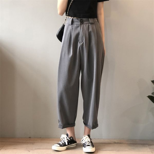

women's pants & capris loose ol streetwear femme straight chic gentle fashion slim all match large size new casual trousers 6u, Black;white