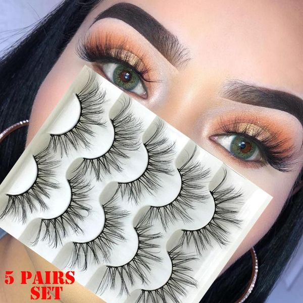 

false eyelashes 5pairs/box 3d faux mink hair ultra-wispy natural long full volume wispies classic handmade extension