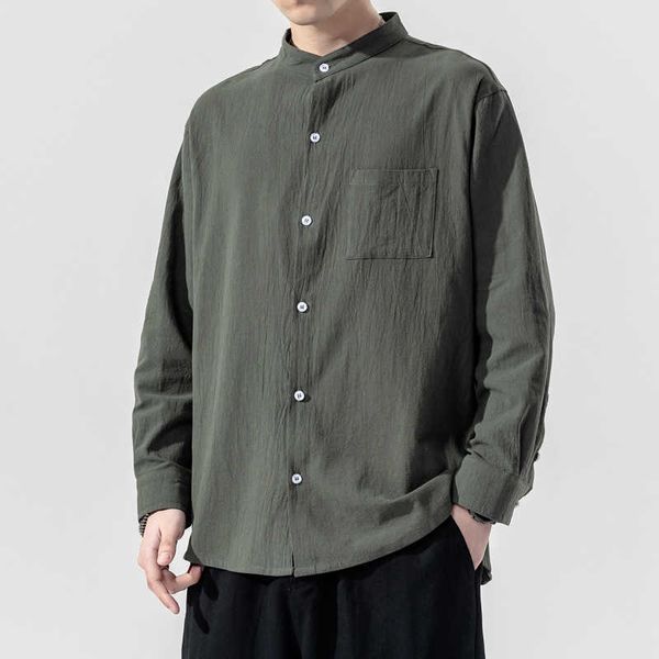 

spring and autumn men's solid color long sleeve shirt men's casual thin cotton linen outer shirt loose fashion shirt men, White;black