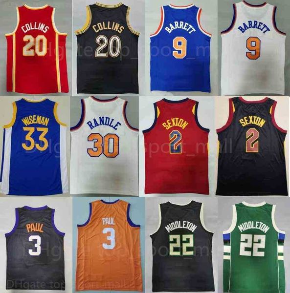 

team basketball james wiseman jersey 33 rj barrett 9 chris paul 3 khris middleton 22 collin sexton 2 randle 30 john collins stitched good me, Black;red