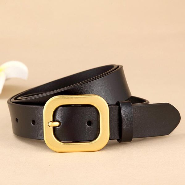 

belts women's leather belt luxury trendy square buckle design ladies trousers classic all match jeans strap for women, Black;brown