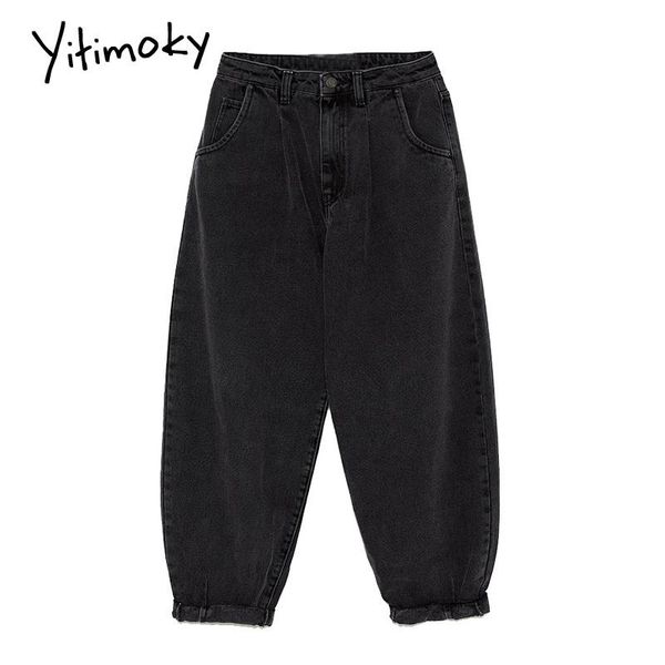 

women's jeans mom woman gray high waist full length loose boyfriend for women blue denim pants harem womens 2021 trend
