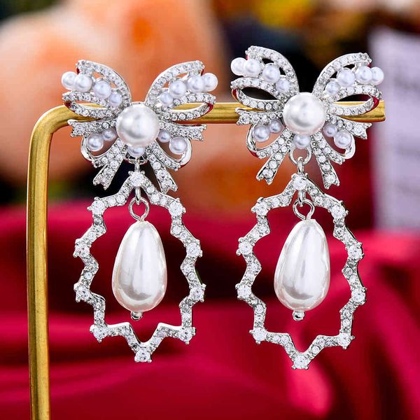 

godki luxury simulated pearl dangle trendy cubic zircon wedding engagement party dubai gold earrings for women 2021, Black