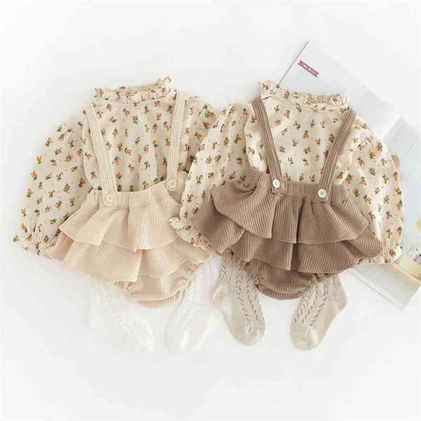 

floral baby girl clothes born long sleeve blouses bodysuit overalls spring summer fashion outfit 210806, White