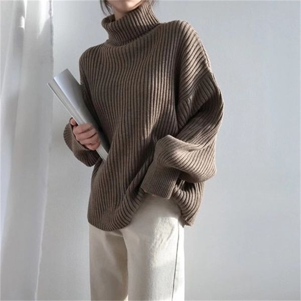 

women's sweaters thick warm turtleneck pullover women autumn winter loose bat sleeve solid jumpers female knitwear xdjj, White;black