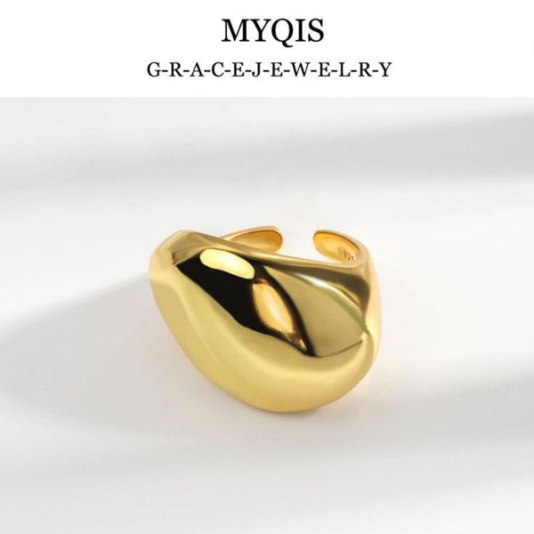 

wedding rings myqis vintage big band finger ring for women girl 2021 trend aesthatic metallic adjustable open jewelry ringen, Slivery;golden