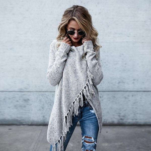 

women's sweaters oversized fringed shawl grey pullovers women spring autumn o-neck loose long streetwear warm outerwear 2021, White;black