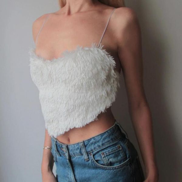 

bustiers & corsets fashion furry back crossed lace up slim sleeveless tank women irregular solid novelty crop club party q97, Black;white