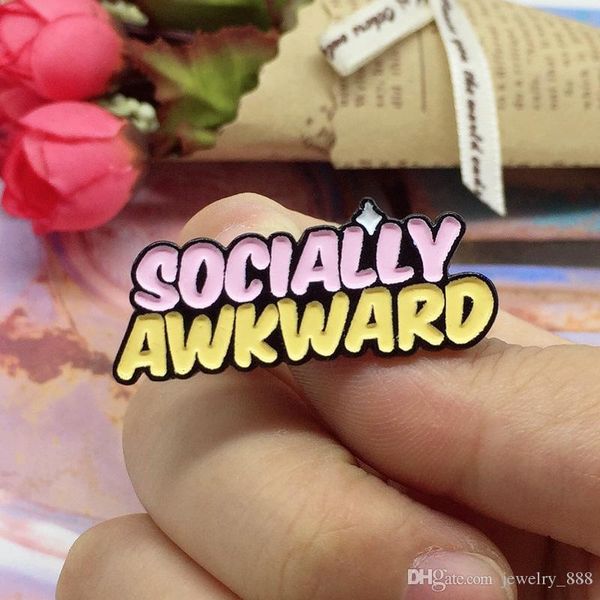 

cute small funny socially awkward enamel brooches pins for women christmas gift demin shirt decor brooch pin metal kawaii badge, Gray