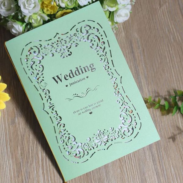 

greeting cards 30pcs/lot arrival laser cut hollow wedding invitation card two folded blank inner page with envelope