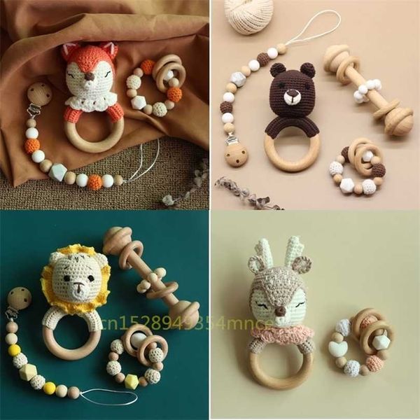 

baby pacifier clip chain teething bracelet crochet animal soother rattle teether toy infants 211106