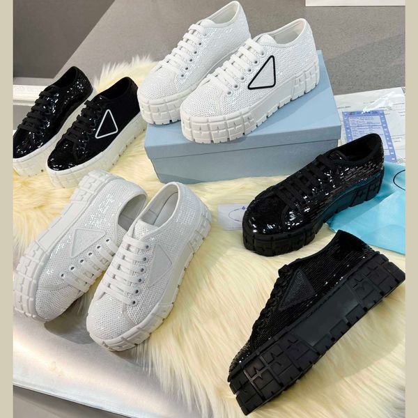 

fashion ladies platform decorative tire pattern casual shoes double wheel sequined sneakers r women runners tranners shoe with box size 35-4, Black