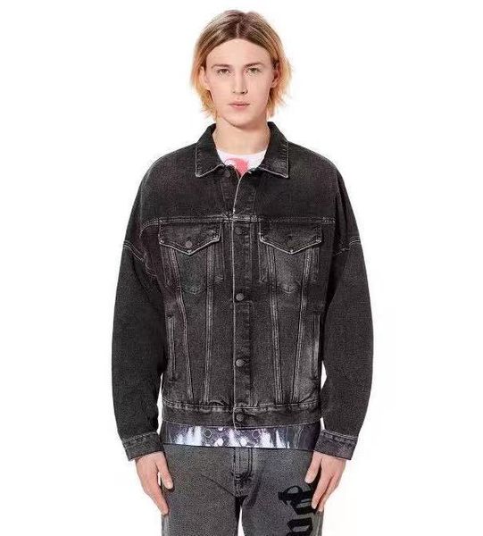

trendy angel logo jacks letter back printing wash old denim jacket monochrome classic style support mass customization00, Black;brown