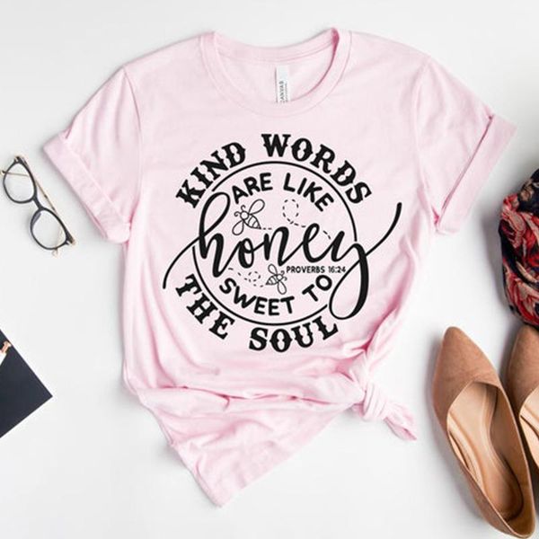 

women's t-shirt kind words are like honey sweet to the soul t shirts women save bees graphic tshirt causal christian tee drop, White
